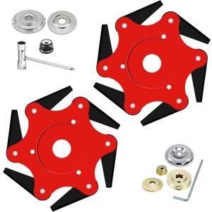 2PCS 6 Steel Razors Trimmer Head Weed Eater Blades Metal Mn65 Brush Cutter Blades Professional Grass Trimmer Head Replacement with Universal Adapter Kit (style 1)
