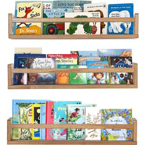 AZSKY Light Walnut Floating Shelves - Baby Nursery Decor Wall Book Shelves for Kids Room & Bathroom Decor - Set of 3, 24 Inch