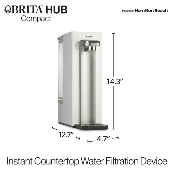 Brita Hub Compact Countertop Water Filtration Device, Water Dispenser, 9 Cup Reservoir, Includes 6-Month Filter, White 