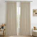 Heavy Natural Linen 100% Light Blocking Curtains & Drapes 96 Inches Long 2 Panels Set for Bedroom, Neutral Pinch Pleated Black Out Thermal Warm Beige Curtain for Summer Heat Energy Efficient 40W x 96L