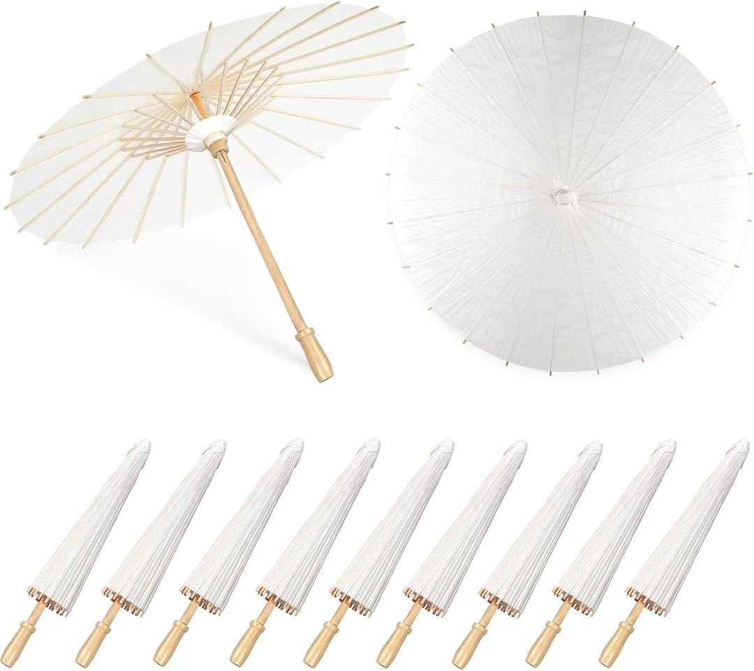 HEYTIMI 9 Pack 33 Inch White Paper Umbrellas Vintage Chinese Japanese Parasol Oiled DIY Painting Craft Decorative Umbrellas for Weddings Photography Bridal Showers Party Decor