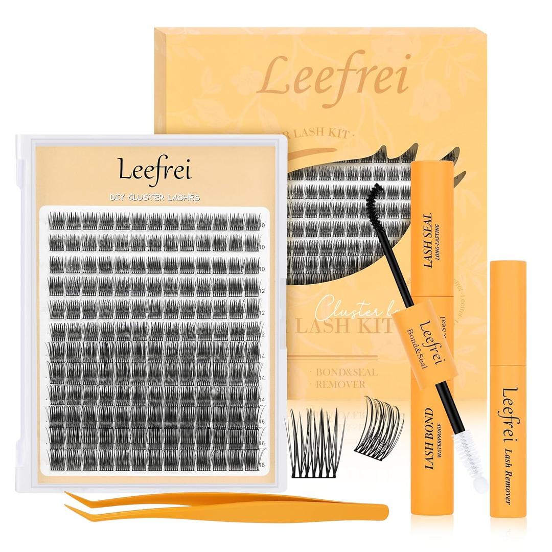 Leefrei Eyelash Clusters 10-18mm Wispy Lash Clusters D Curl DIY Cluster Lash Extension Kit Individual Lashes Kit With Bond & Seal, Glue Remover, Tweezers(LF05 Lashes Set)