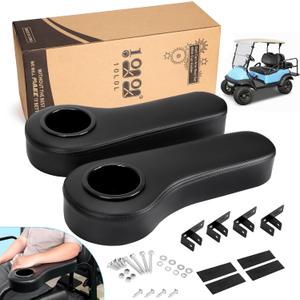 10L0L Golf Cart Rear Seat Kit Arm Rest Set with Cup Holder for Yamaha EZGO Club Car Golf Cart UV-Proof Coating Long Lasting, No Drilling Kits Include (Black)