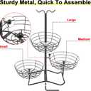 3 Tier Fruit Basket Bowl with 2 Banana Hooks, Solid Metal Standing Vegetable Storage for Kitchen Counter, Large Capacity Organizer for Bread Snack Produce (Black)