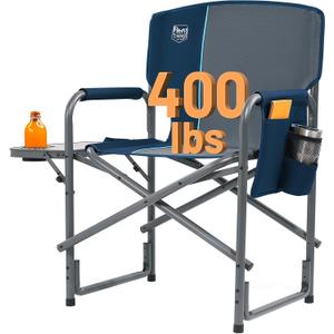 Timber Ridge Aluminum Oversized Camping Chair, Lightweight Portable Directors Chair with Side Table Detachable Side Pocket for Outdoor Camping, Lawn, Picnic, Support 400lbs Blue