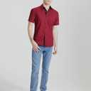 HISDERN Mens Dress Shirts Short Sleeve Regular Fit Casual Button Down Shirt Inner Contrast Business Formal Pocket Shirt (S)