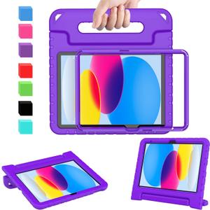 AVAWO Kids Case for New iPad (A16) 11th Generation 11 Inch 2025, iPad 10th Generation 10.9" 2022 with Built-in Screen Protector Durable Shockproof Lightweight Handle Cover for i Pad 10/11 Gen, Purple