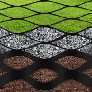 2" Thick Gravel Grid 16.5FTx6.5FT Geogrid, 1885Lbs per Sq Ft Ground Grid, Heavy Duty Geocell Anti-Deformation Permeable Pavers for Landscape, Walkway, Shed Base, Parking Lot (Black, 6.5 * 16.5ft)