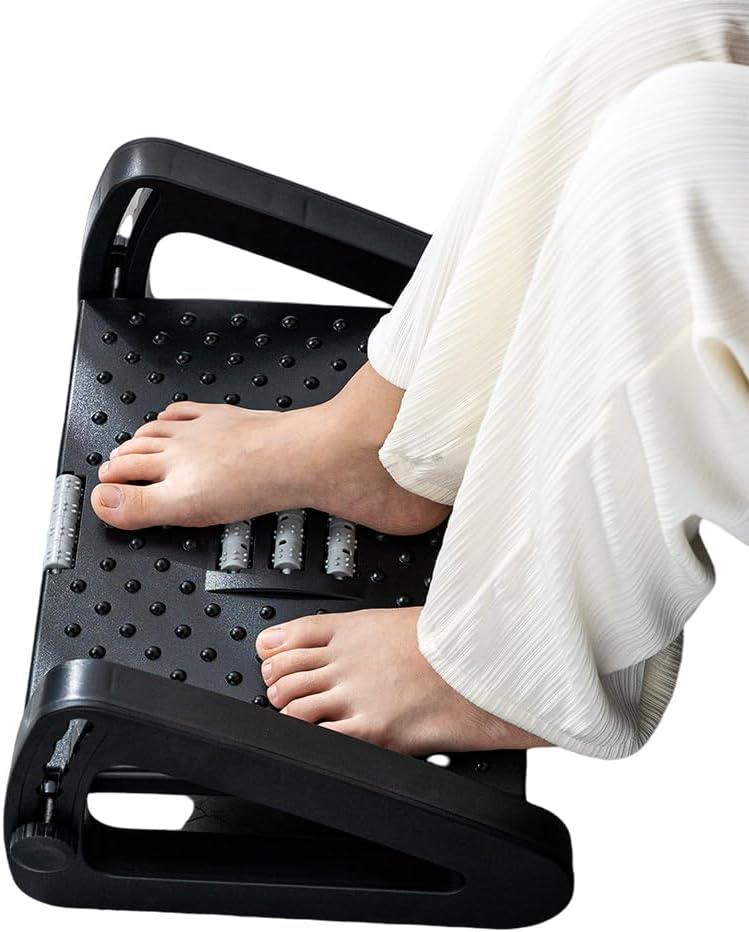 Ergonomic Under Desk footrest with Adjustable Height and Foot Massage Roller, Ideal Desk Foot Rest for Office Work, Black Foot Stool for Under Desk Comfort