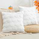 OTOSTAR Fall Throw Pillow Covers 16x16 Inch Set of 2 Pumpkin Autumn Harvest Decorations Pillowcases Soft Plush Faux Fur Wool Couch Cushion Covers for Home Bed Decor Thanksgiving Gifts (White)