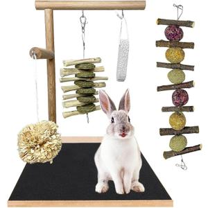kathson Bunny Toys Rabbit Wooden Scratch Nail Scratch Board Hanging Chew Toys for Small Animals Guinea Pigs Hamster Chinchillas