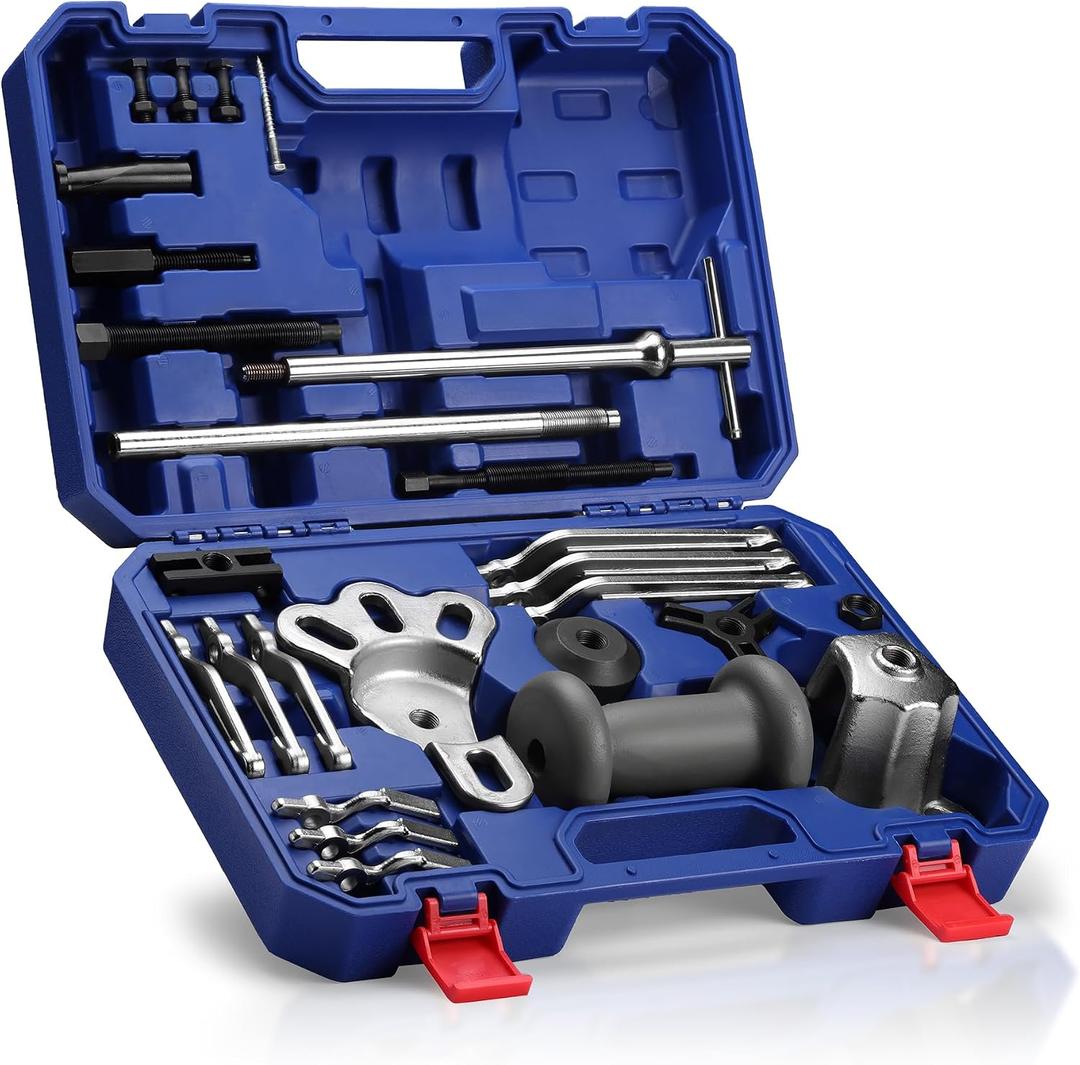 WORKPRO 9-Way Slide Hammer Puller Set, 27-Piece Slide Hammer Kit, Wheel Bearing Removal Tool for Front Hub & Rear Axle, Heavy Duty Bearing Puller Set with Carry Box