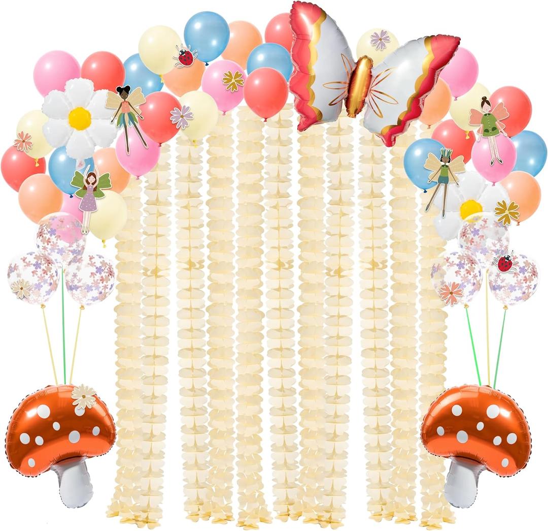 Cheerland Fairy Balloons Arch Kit Fairy Birthday Party Decorations Enchanted Forest Theme Woodland Party Supplies Butterfly Balloon Mushroom First Birthday Decorations Set Backdrop Garland Decor