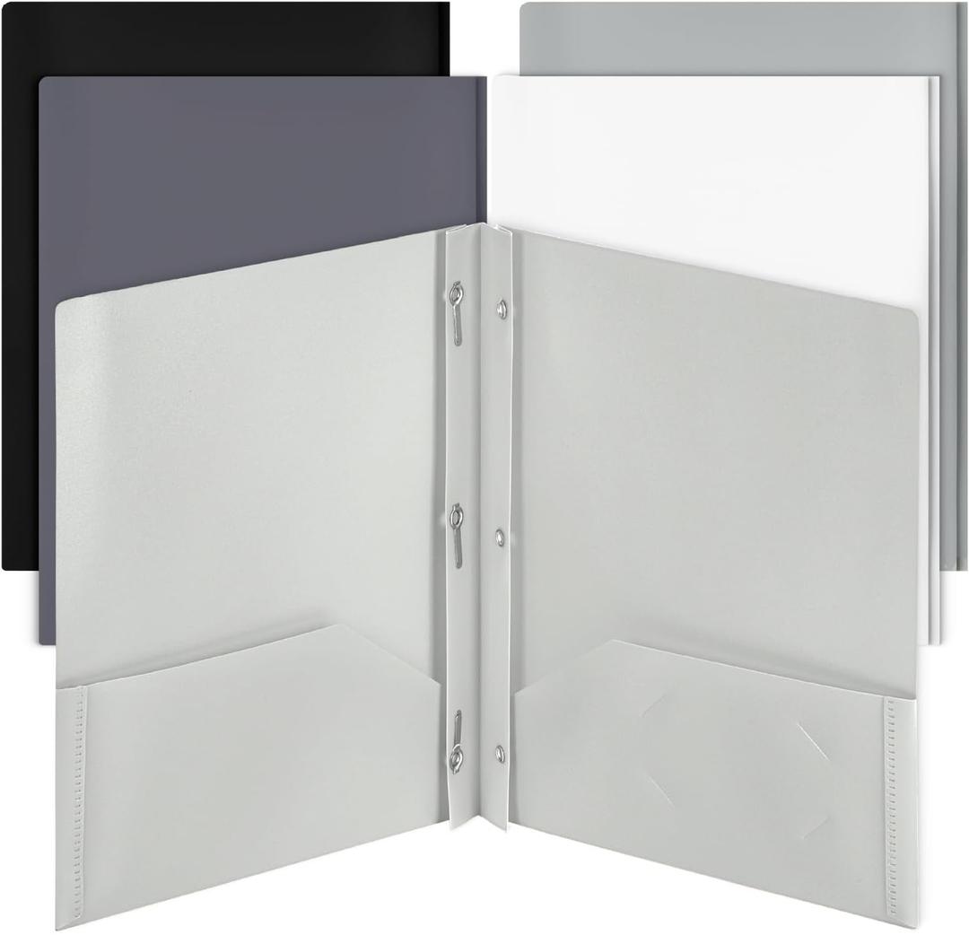 Mr. Pen- Plastic Folders with Pockets and Prongs, 5 Pack, Letter Size, Flexible Plastic Folders with Prongs, Black and White Theme