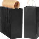 excvalues Kraft Paper Bags 5.6"x3.4"x13" 100Pcs Recyclable Bulk White Wine Bag Gift Tote Bottle Bag Retail Shopping Bags With Handles for Business Gift Wrap (Black)