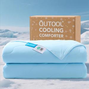 QUTOOL® Cooling Blankets for Hot Sleepers and Night Sweats All Season,Cooling Comforter Twin Size,Double-Sided Ice Blanket Technology Absorbs Body Heat Q-Max>0.4,Lightweight Breathable,Blue,68"x90"
