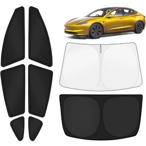 KUST Car Window Shades for Tesla Model 3 Highland 2024-2025 2026 Windshield Sun Shade Side Window Cover UV Block Privacy Protection Accessories for Camping Blackout Rear Back Full Set 8PCS