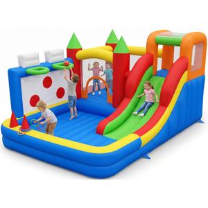 Ultimate Toddler Bounce House with 2 Trampoline Zones & Slide – Indoor/Outdoor Inflatable Play Center for Kids Ages 2-6, Includes Basketball Hoops, Climbing Wall & Easy Setup