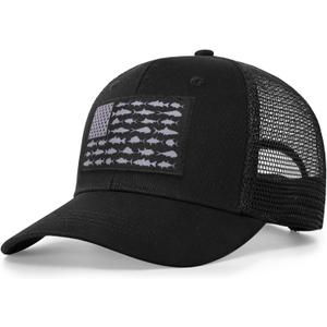 American Fish Flag Trucker Hats - Fishing Gifts for Men - Outdoor Snapback Fishing Hats Perfect for Camping and Daily Use (One Size, 01.fishflag-black)
