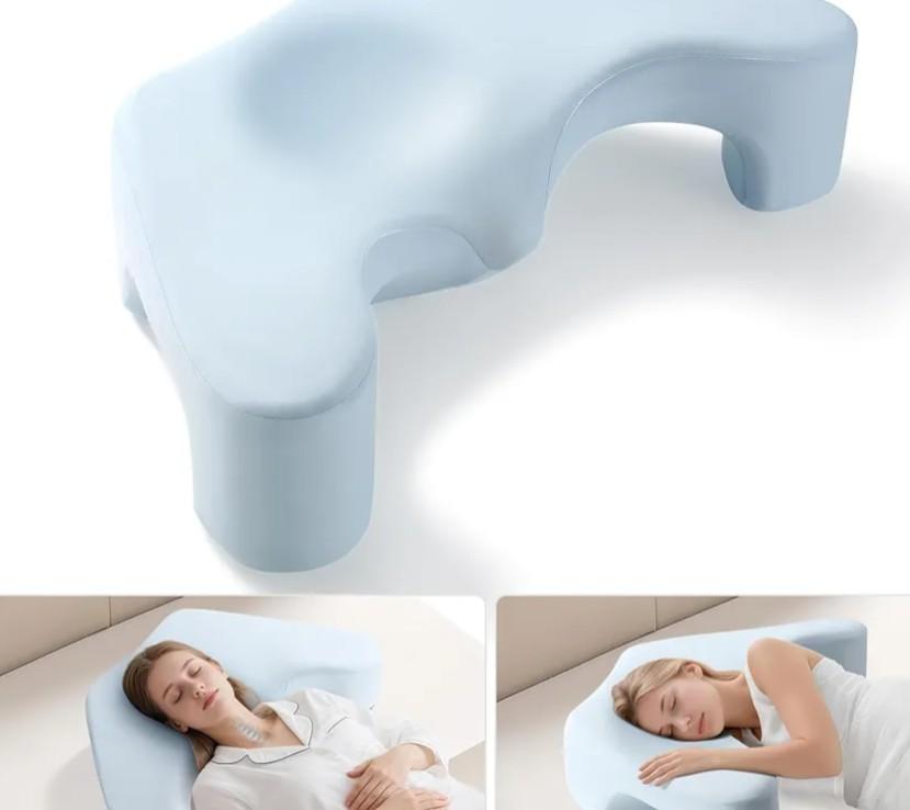 Side Sleeper Pillow for Shoulder Pain Relief, Memory Foam Pillow with Arm Hole & Neck Support Design, Ergonomic Back Sleeping Cervical Pillows with Washable Cooling Pillows Case - Blue