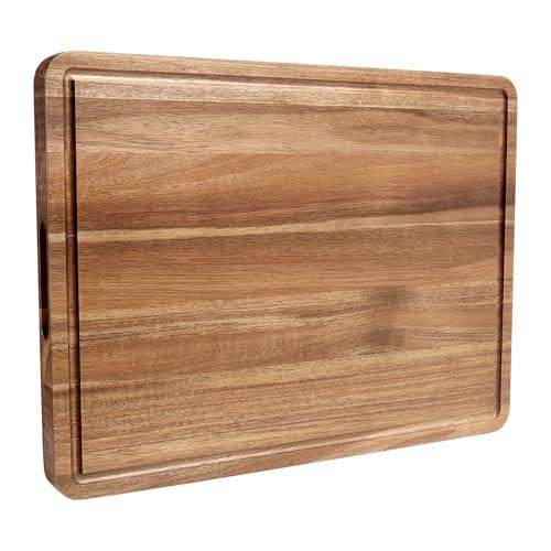 LinTimes Extra Large Kitchen Wood Cutting Board, Heavy Duty Wood Cutting Board with Juice Chute, Spray Painted 20" x 15 "