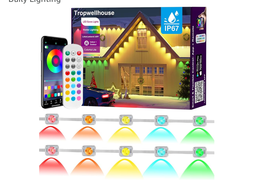 Permanent Outdoor Lights for House, 100ft RGB Smart LED Eave Lights with APP & Remote Control, IP67 Waterproof for Outdoor Decorations Including Halloween, Christmas, and Daily Lighting