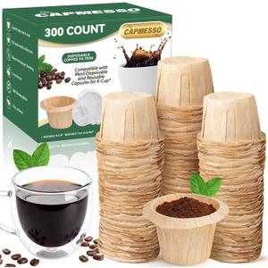 CAPMESSO Disposable Coffee Paper Filters Replacement Keurig Filter Compatible with Reusable Single Serve Pods Keurig Coffee Maker-300 Count (Natural)