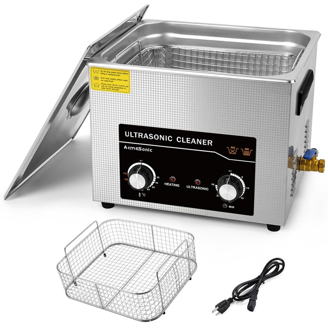 Commercial Ultrasonic Cleaner,15L with Knob, Heater Timer 6 Transducers 450W+360W 40kHz for Carburetor Bike Chain Brass Instrument Jewelry Denture Professional