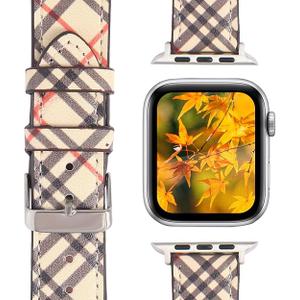 Designer Band Compatible with Apple Watch Band 38mm 40mm 41mm 42mm 44mm 45mm 46mm 49mm Men Women, Luxury Genuine Leather Replacement Wristbands Strap for iWatch 10 9 8 Apple Watch Series 7/6/5/4/3/2/1/SE