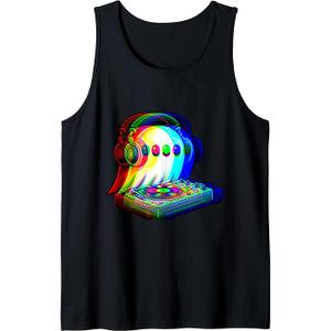 Headphones Music DJ House Music Sunset Artwork  Techno Rave Party Tank Top (Small, Black)