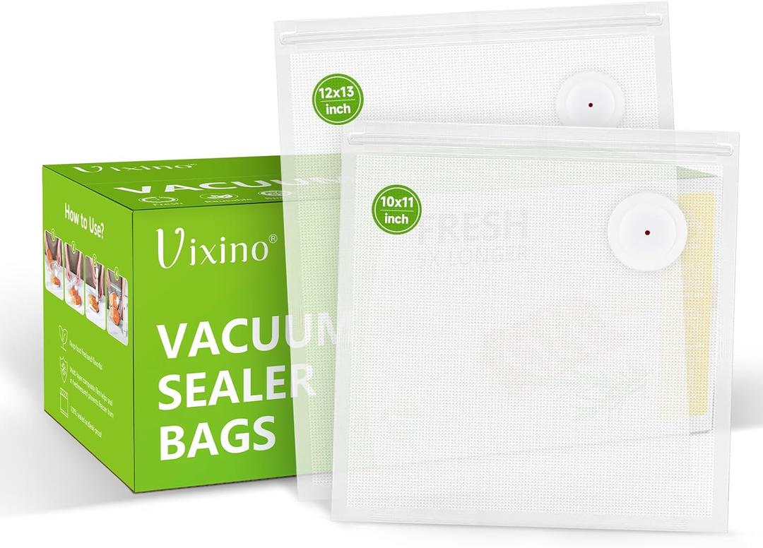Vacuum Sealer Bags, 40 Reusable Vacuum Sealer Bags for Food Storage, BPA-Free, Meal Prep and Sous Vide Cooking,Works for Handheld Sealer and Vac Sealer Machine with External Vacuum Systems (20 M (10"x11") + 20 L (12"x13"))