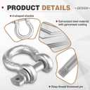 30 Pack 3/8 Inch D Ring Shackles, Galvanized Carbon Steel Screw Pin Anchor Shackles, D-Shackles for Marine, Mining, Forestry, Land Transport, Home Use