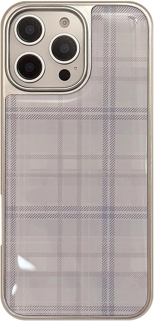 Compatible with iPhone 16 Pro Max Case, Aesthetic Cute Checkered Soft TPU Hard Back Shockproof Protective Cover for Women Girls-Blue