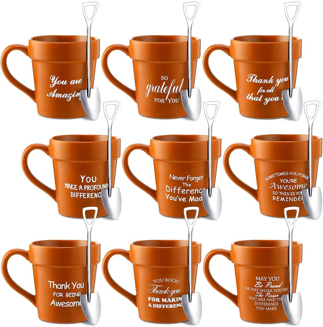 9 Pcs Christmas Teacher Appreciation Gifts for Women Gardener Coffee Mug with Shovel Spoon Plant Lover Cup Thank You Gift for Graduation End of Year Birthday Party Favor(Classic)