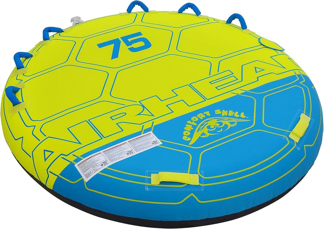 Airhead Comfort Shell Towable Tube for Boating, 1 - 4 Rider Inflatable Boat Tube for Water Tubing, Round Deck for Smooth Control, Neoprene Foam Covered Deck, Kwik-Connect, Speed Safety Valve