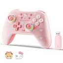 Kuitmor Pink Switch Controller,Hello Kitty Hall Effect Controllers Wireless for Switch 2/1/OLED/Lite,PC,Android,iOS, Bluetooth + Wired + 2.4G Receiver,1000mAh Battery,6-Axis Gyro,Dual Vibration,RGB Breathing Light