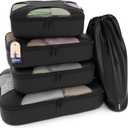 Shacke Packing Cubes for Travel 5 Set - Luggage Organizer Bags for Suitcase - 4 Cubes + Laundry Bag - Water-Resistant Nylon - Pure Black