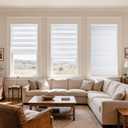 MYshade Cordless Zebra Blinds with Free-Stop Function - Dual Layer Light Filtering & Privacy Sheer Shades for Day and Night - Easy Install Window Shades for Home, Living Room, 35" W x 72" H,White