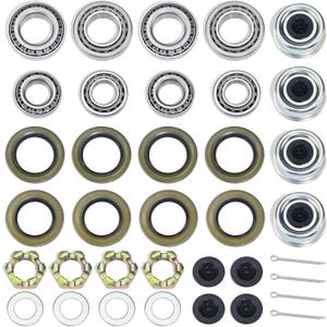 4Sets 25580 15123 Trailer Axle Hub Bearings Kit, with 21333TB/10-10 22333TB/10-36 Grease Seals 2.44'' Dust Caps Cotter Pins Nuts & Washers for 5200 to 6000 lbs Trailer #D42 Tapered Spindle