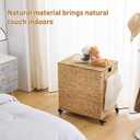 Laundry Hamper with Wheels, 40.92 Gallon(155L) Water Hyacinth Laundry Basket with Lid, 2-Section Wicker Clothes Hamper with 2 Removable Liners, Laundry Sorter with Side Pocket, Natural, 23.62"L x 15.75"W x 25.6"H