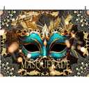 Masquerade Backdrop, Mardi Gras Luxury Glitter Gold Retro Backdrops for Ball Dance Mask Birthday Party Photography Decorations Supplies Favors Banner Photo Booth Props, 10 x 7ft