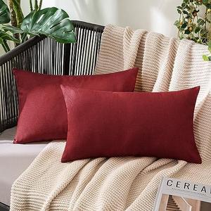 MIULEE Pack of 2 Decorative Outdoor Solid Waterproof Throw Pillow Covers Polyester Linen Garden Farmhouse Cushion Cases for Patio Tent Balcony Couch Sofa 12x20 inch Wine Red MIULEE Pack of 2 Decorative Outdoor Solid Waterproof Throw Pillow Covers Polyester Linen Garden Farmhouse Cushion Cases for Patio Tent Balcony Couch Sofa 12x20 inch Wine Red