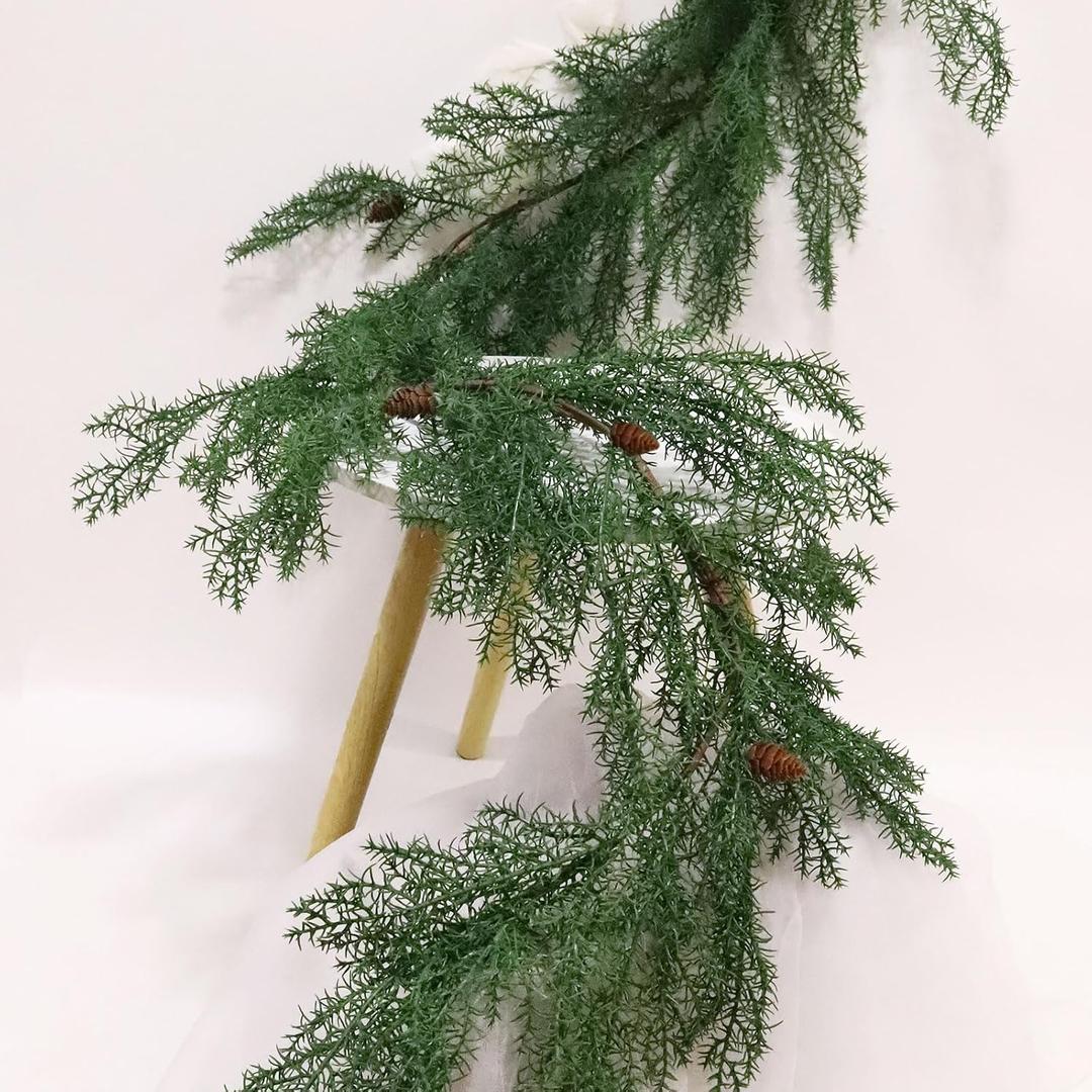 RECUTMS Artificial Pine Garland 5.9FT Pine Cypress Greenery Wreath Vine with Pinecones Faux Bushes Ivy Christma Winter Spring Holiday Fireplace Mantel Table Wall Porch Door Xmas Indoor Outdoor Decor