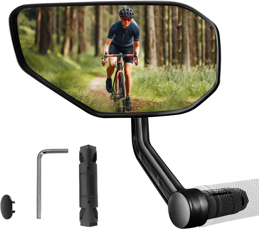 Bike Mirror,Bicycle Mirror For Handlebar Mount,Scratch Resistant Glass Lens,Large Bar End Bike Rearview Mirror For E-bike Accessories (Left)