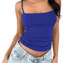 Women's Sleeveless Adjustable Spaghetti Strap Tank Top Form Fitting Going Out Cami Crop Top (Large, Royalblue)