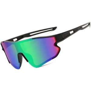 FEISEDY Sports Sunglasses for Men Women Running Sunglasses Fishing Cycling Baseball Glasses UV400 Protection B0270 (Large, Black Frame Green Mirrored Lens)