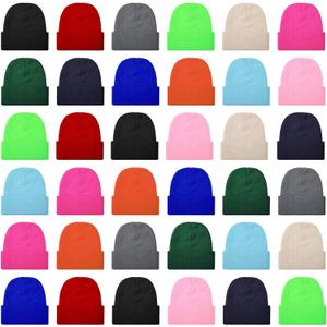 JaGely 36 Pack Different Solid Color Beanies, Colorful Knitted Beanie Caps, Warm Cuffed Skull Caps for Winter Adults Men Women