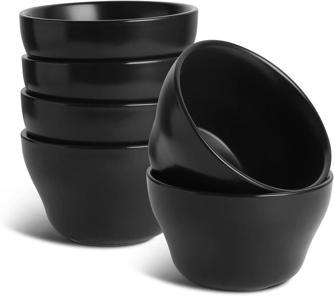 Selamica Ceramic Small Bowls Dessert Bowls 8oz Bouillon Cups for Dessert Soup Dipping Sauce Coffee Cupping Microwave and Dishwasher Safe - Set of 6(Black)