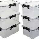 Morcte 6-Pack Clear Storage Box with Gasket Seal Lid, 12 Quart Plastic Gasket Box with Tight Latch and Seal, Stackable Nestable Tote Tub
