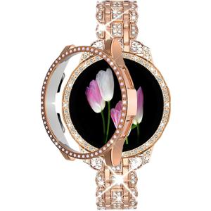 Bling Band+ Case Compatible with Samsung Galaxy Watch 7 40mm/44mm, Women Replacement Dressy Strap& Cover for Samsung Watch 7, Rose Gold, 40mm